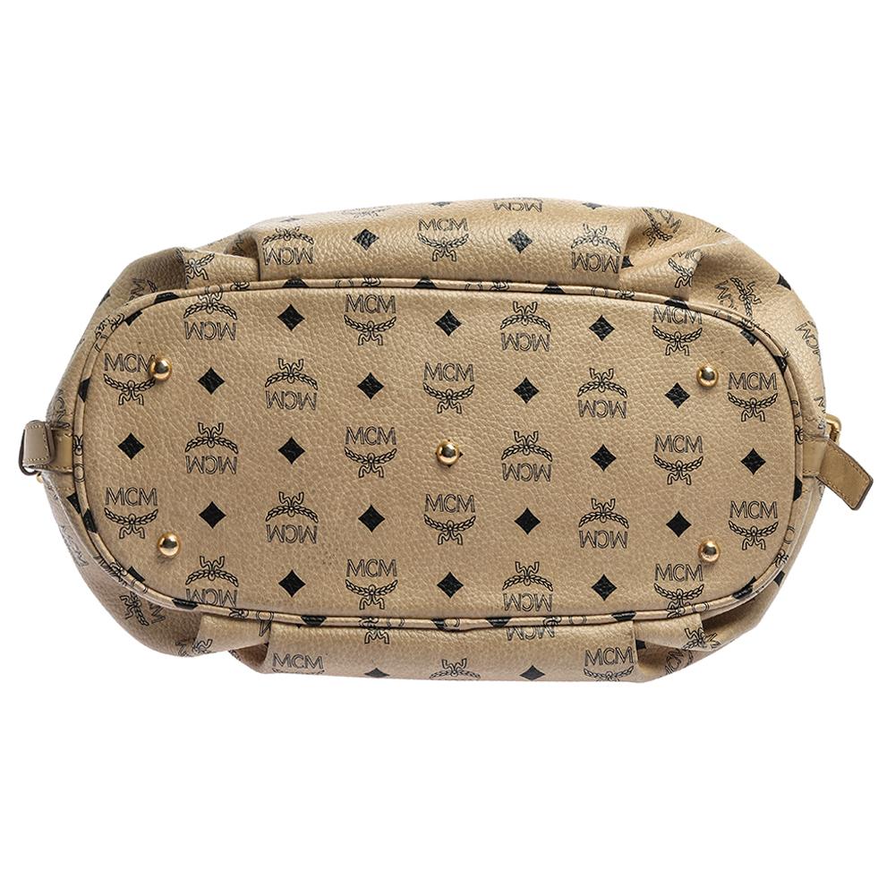 MCM Beige Visetos beschichtetes Segeltuch und Leder Essential Hobo 1