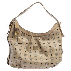 MCM Beige Visetos beschichtetes Segeltuch und Leder Essential Hobo