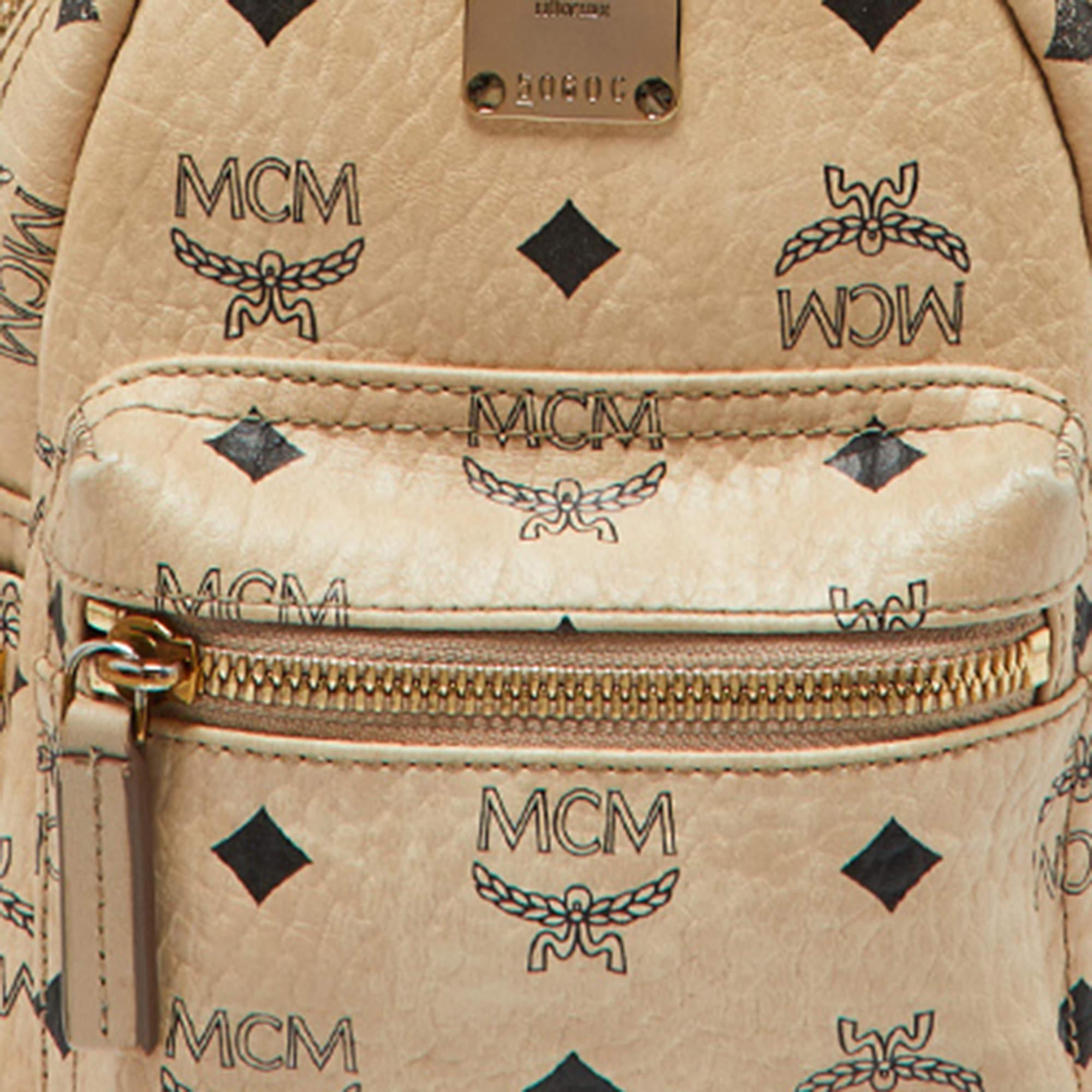 Sac à dos Stark-Bebeo Boo en toile visetos et cuir beige clouté Pour femmes en vente