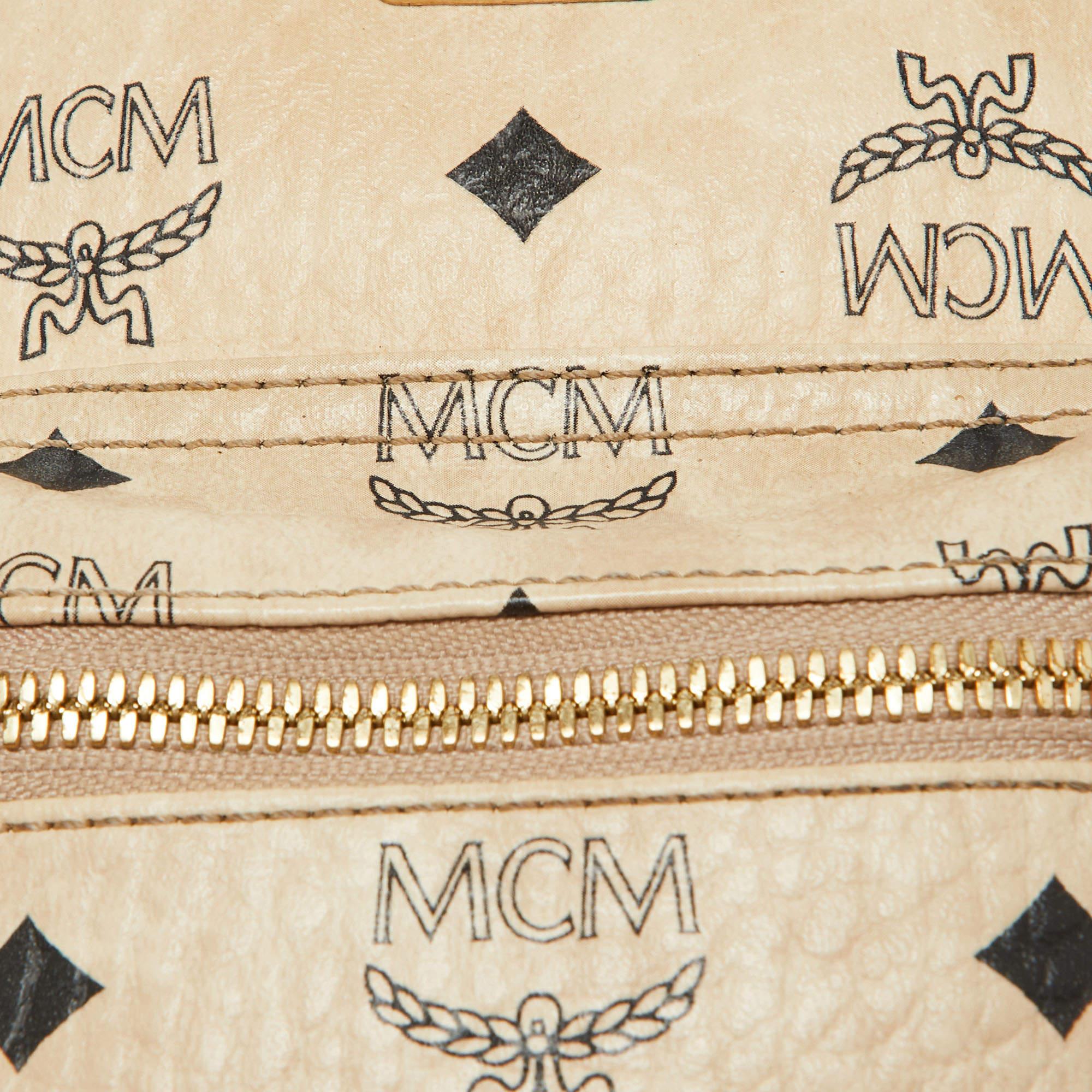 Sac à dos Stark-Bebeo Boo en toile visetos et cuir beige clouté en vente 1