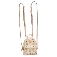 MCM Beige Visetos Coated Canvas and Leather Mini Studded Stark-Bebe Boo Backpack