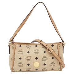 MCM Beige Visetos Leder-Umhängetasche