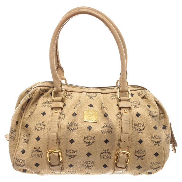MCM Beige Visetos Leather Shoulder Bag For Sale at 1stDibs