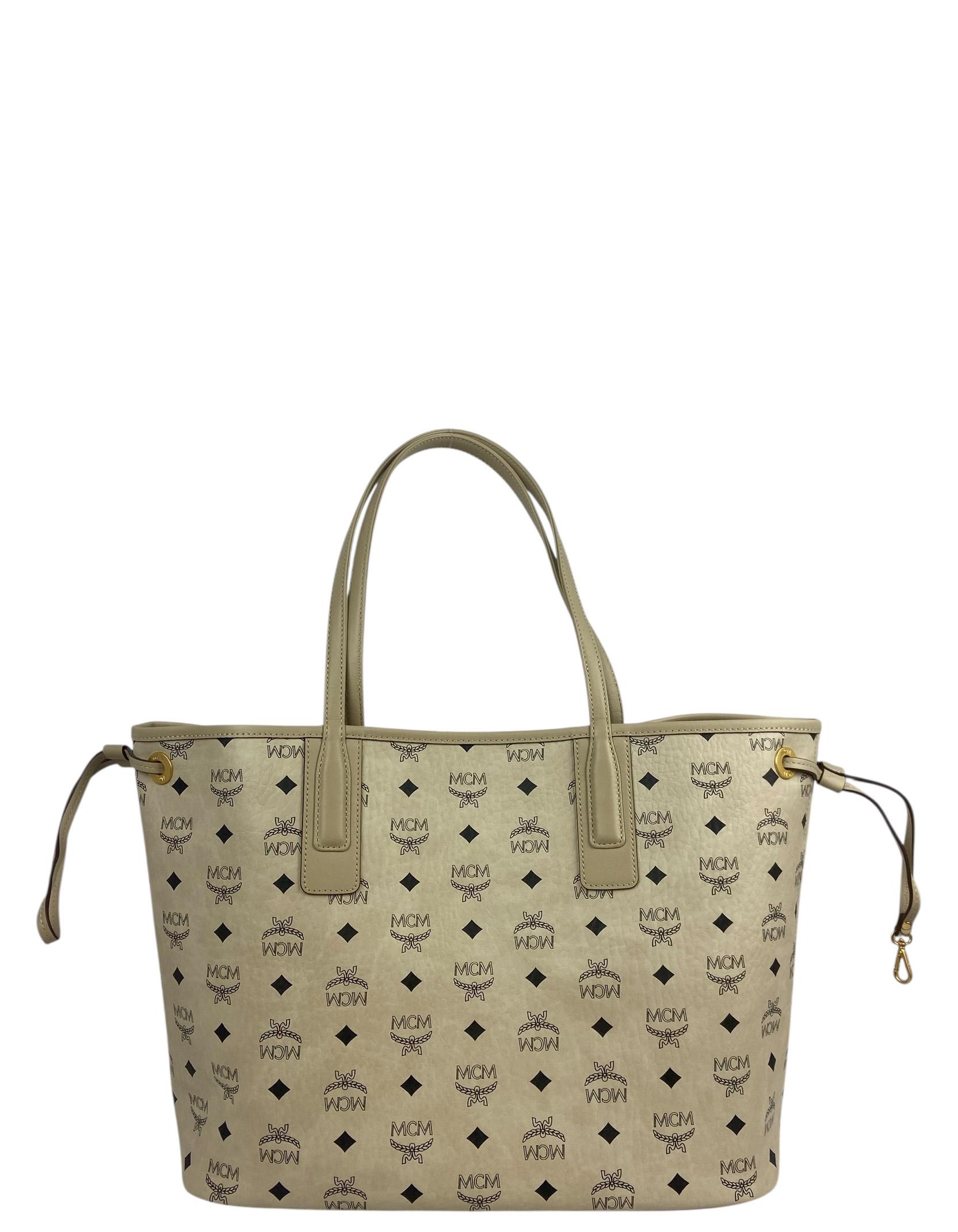 MCM Beige Visetos Medium Liz Shopper Tote Bag. en Excelente estado para la venta en New York, NY