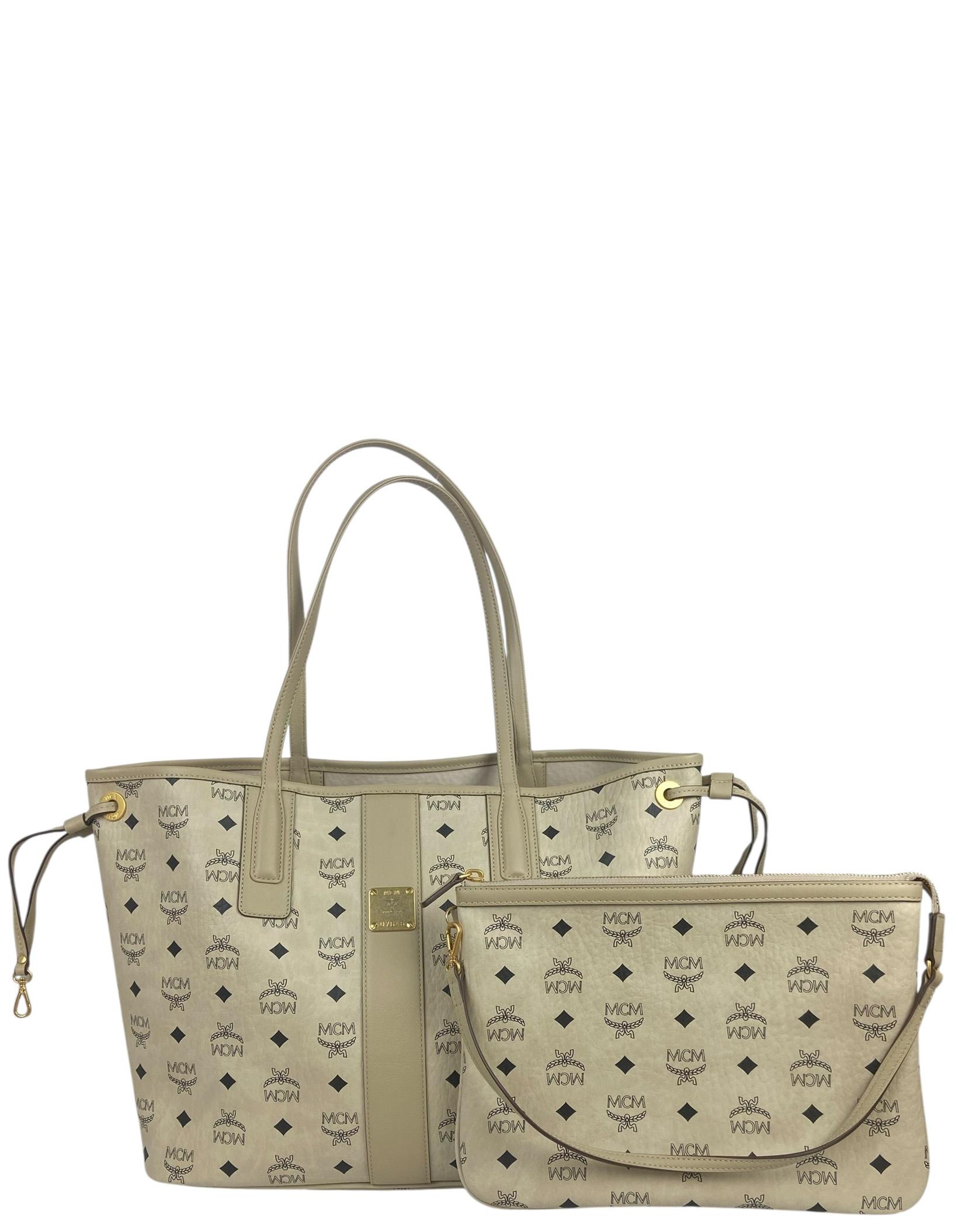 De las mujeres MCM Beige Visetos Medium Liz Shopper Tote Bag. en venta