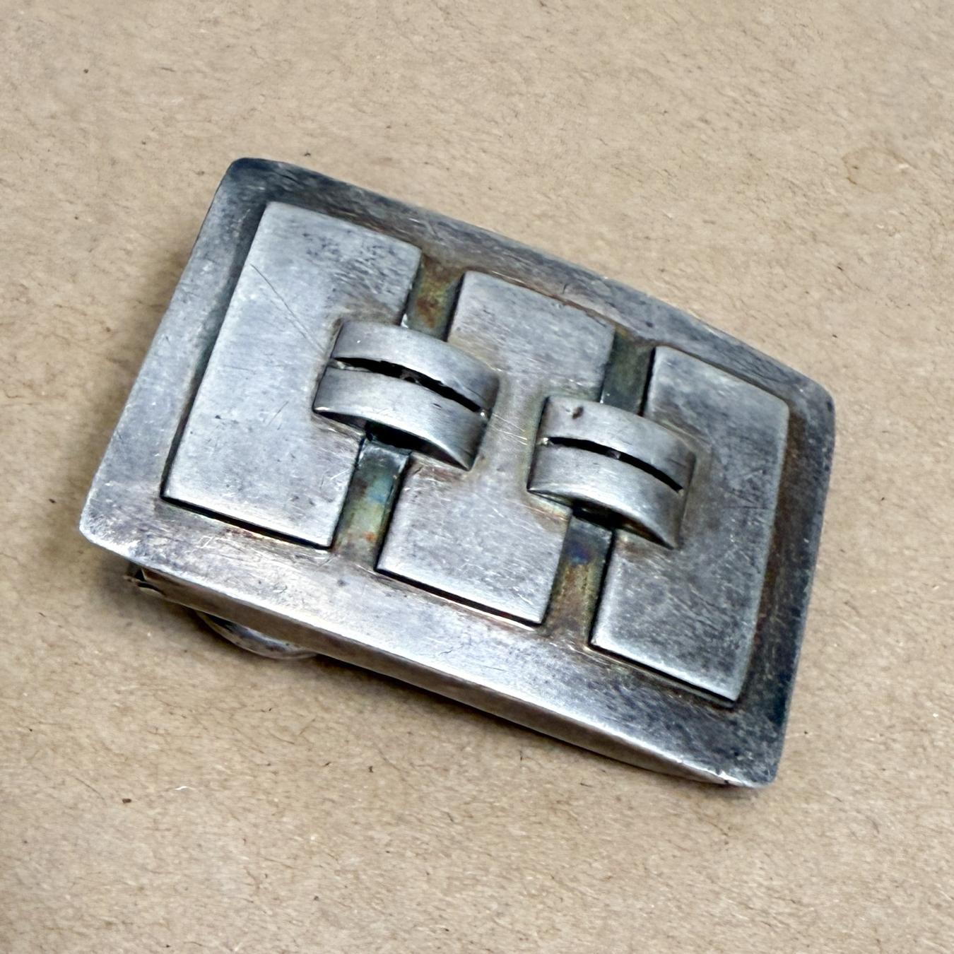 Modernist Brutalist Silver Belt Buckle Style Spratling In Good Condition For Sale In Chula Vista, CA
