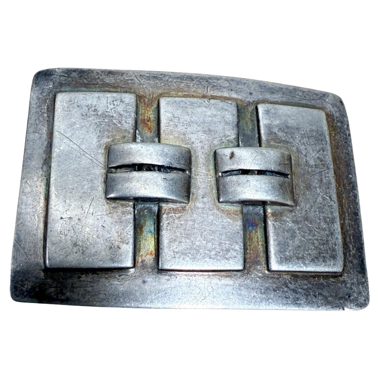 Modernist Brutalist Silver Belt Buckle Style Spratling