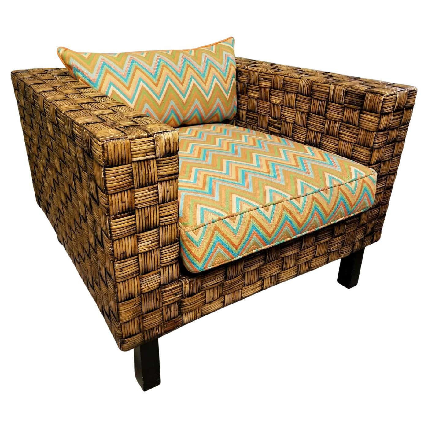 MCM Benchcraft Rattan Wicker Armchair For Sale at 1stDibs