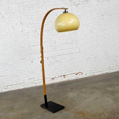 MCM Bentwood Swoop Arc Floor Lamp Amber Plastic Bubble Globe Shade