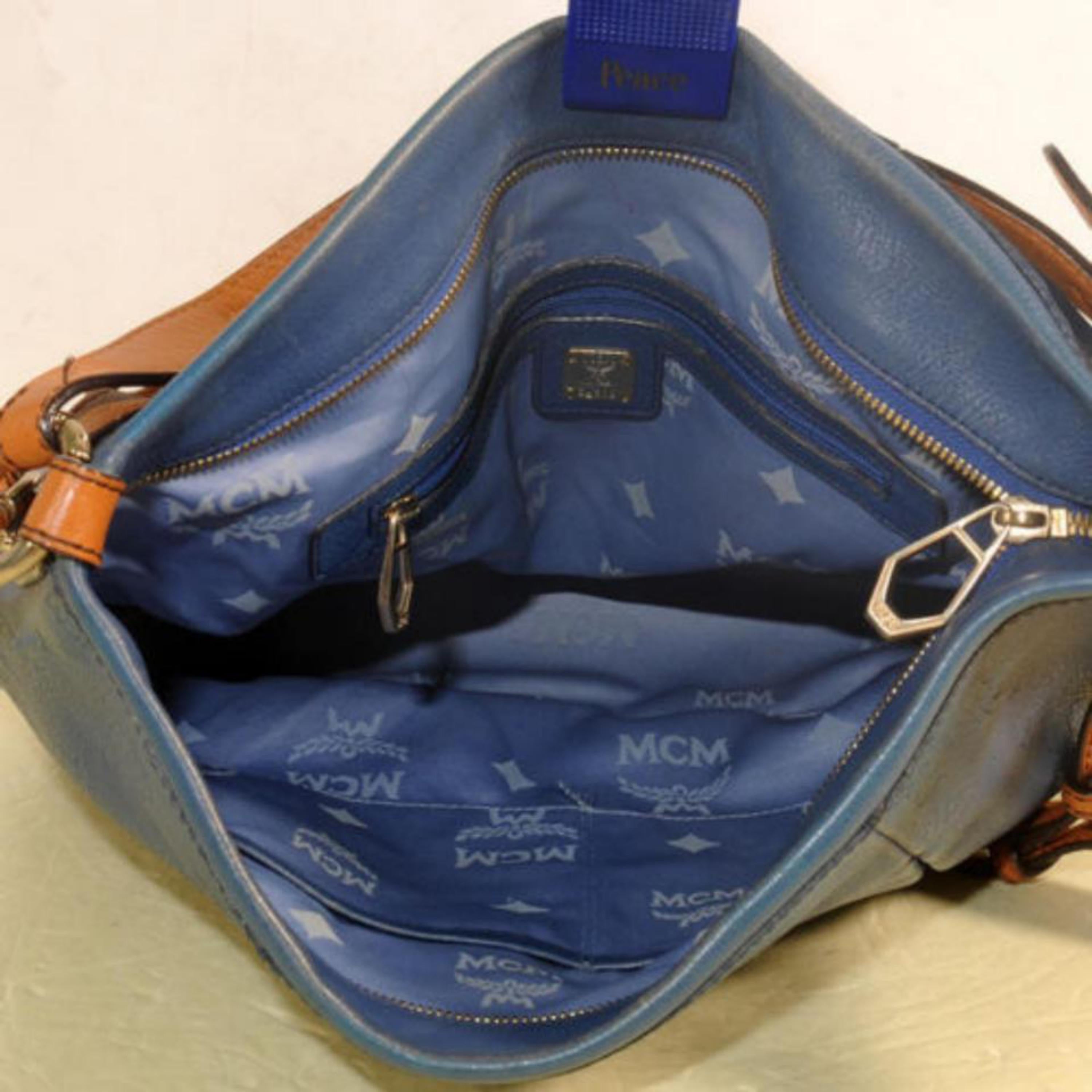 Black MCM Bicolor 2way Hobo 869446 Blue Leather Shoulder Bag For Sale