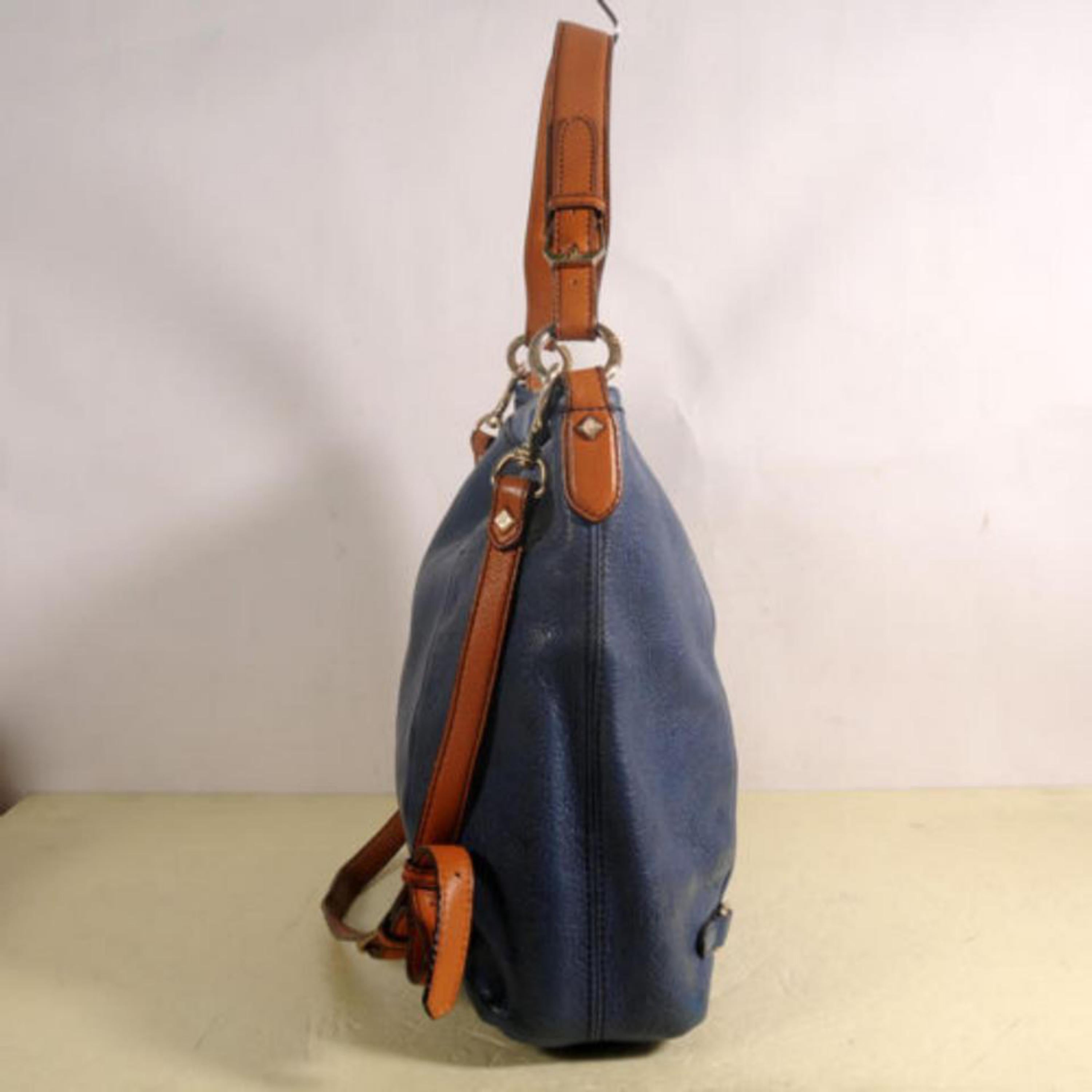 MCM Bicolor 2way Hobo 869446 Blue Leather Shoulder Bag For Sale 2