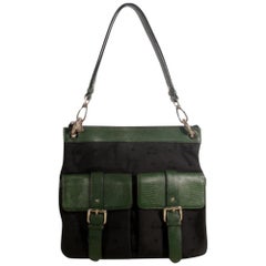 MCM Bicolor Double Pocket 869334 Black Canvas Shoulder Bag