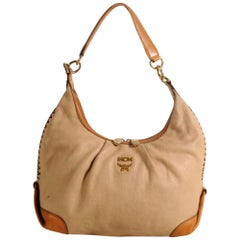 MCM Bicolor Hobo 869887 Beige Leather Shoulder Bag