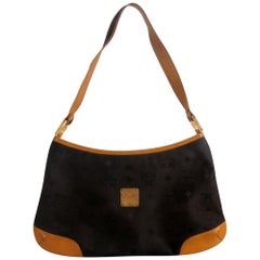 MCM Bicolor Monogram Visetos Hobo 869166 Black Nylon Tote