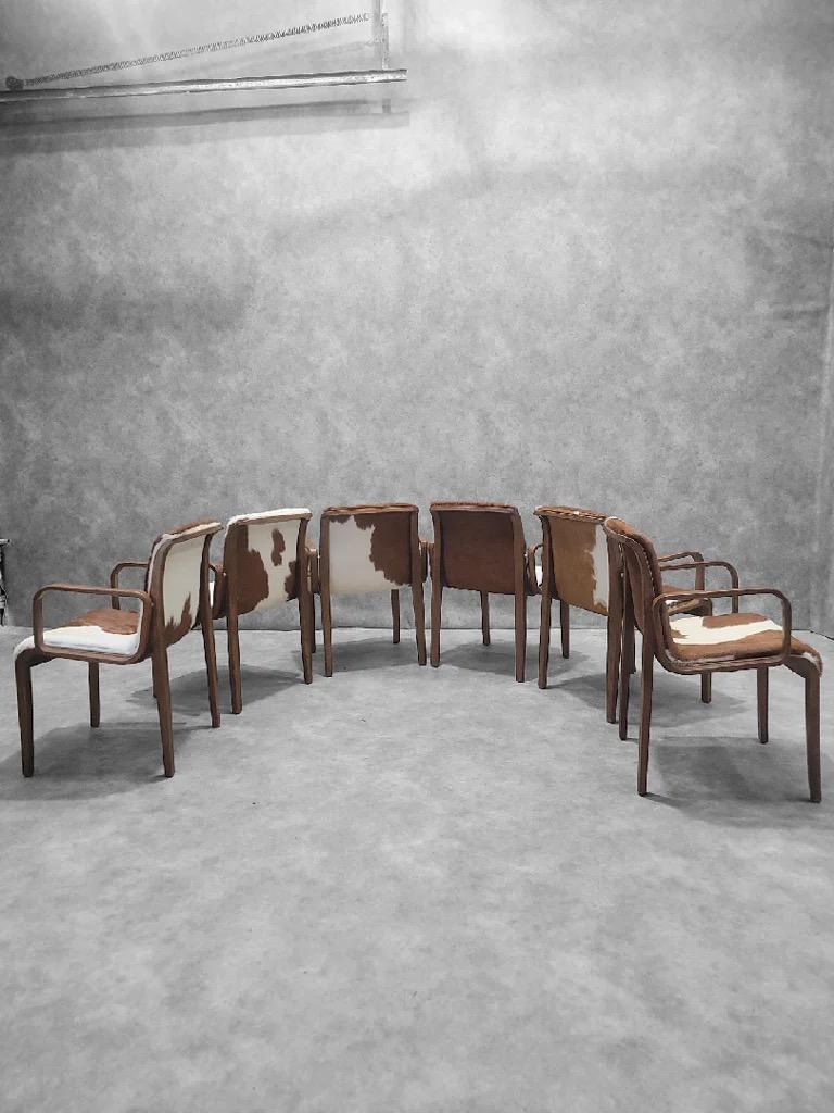 Americano Poltrone in pelle di mucca di noce di MCM Bill Stephens per Knoll appena rivestite, Set di 6 in vendita