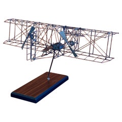 MCM Biplane Wire Sculpture on Wood Base