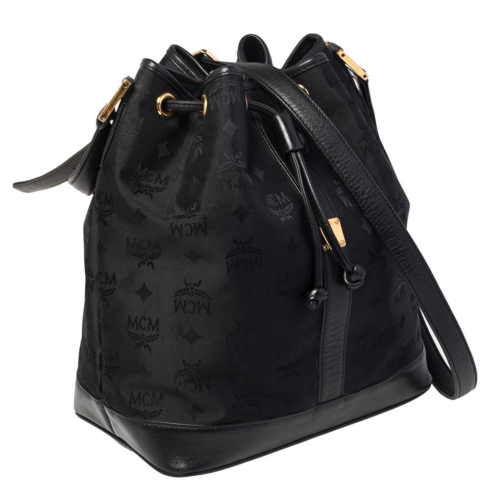 mcm black bucket bag