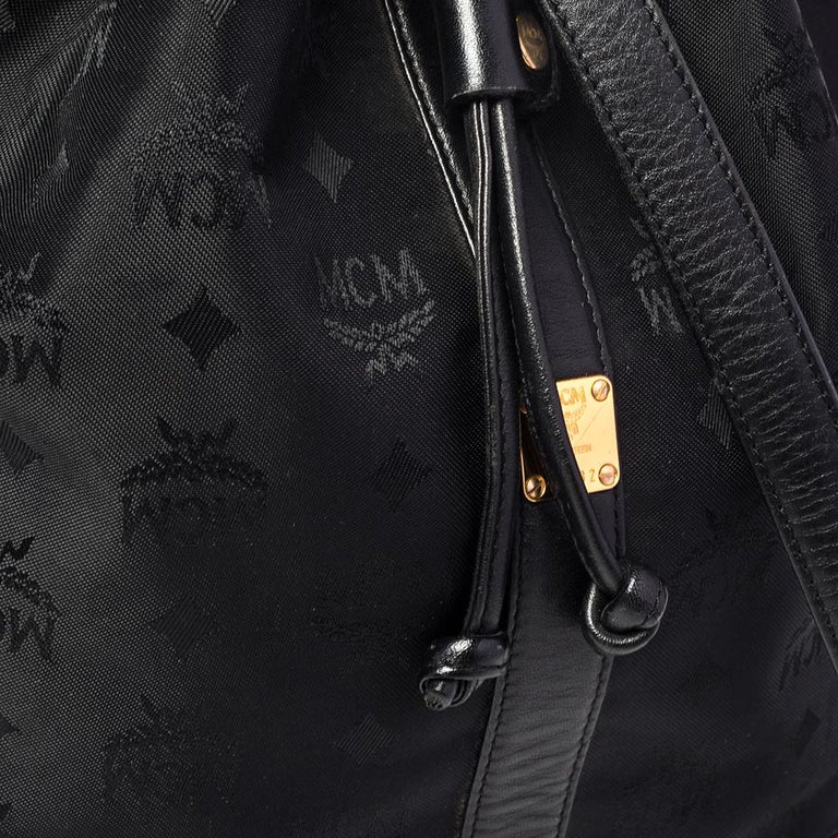 MCM Nylon Logo Drawstring Bucket Bag For Sale at 1stDibs