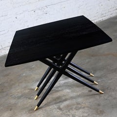 MCM Black Dyed Mahogany Dining Table Drop Leaf & Triple Scissor Leg by Craddock