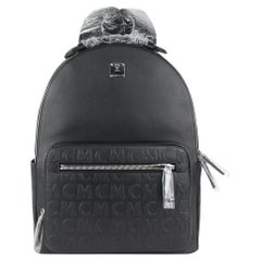 Vintage MCM Black Embossed Leather Stark Backpack 1015m53