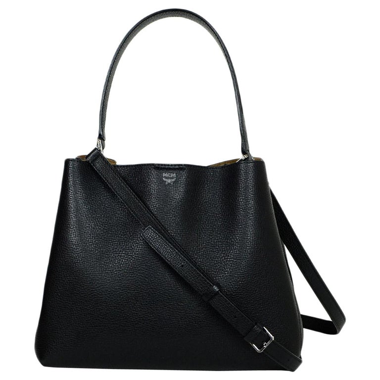 MCM Black Grained Leather Creta Y Sarah Medium Hobo Bag w/ Strap rt $595 For Sale at 1stdibs