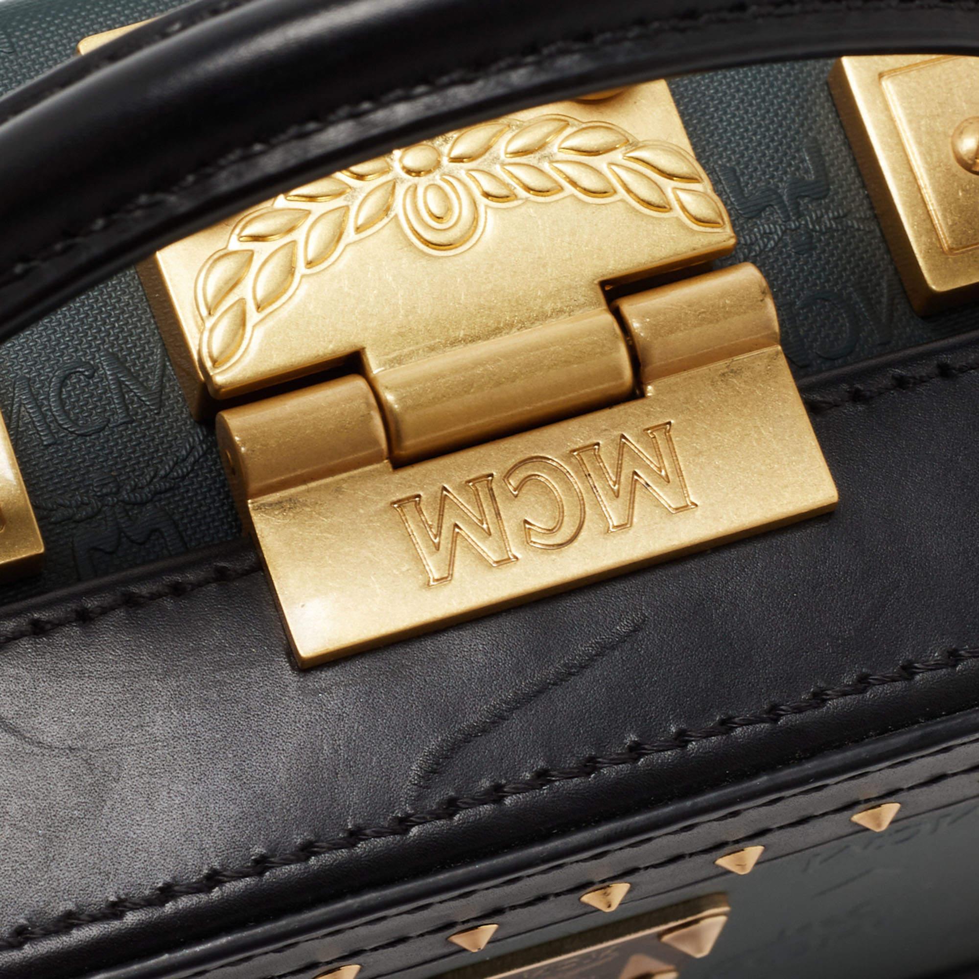 MCM Black/Green Visetos Coated Canvas and Leather Berlin Box Bag 7