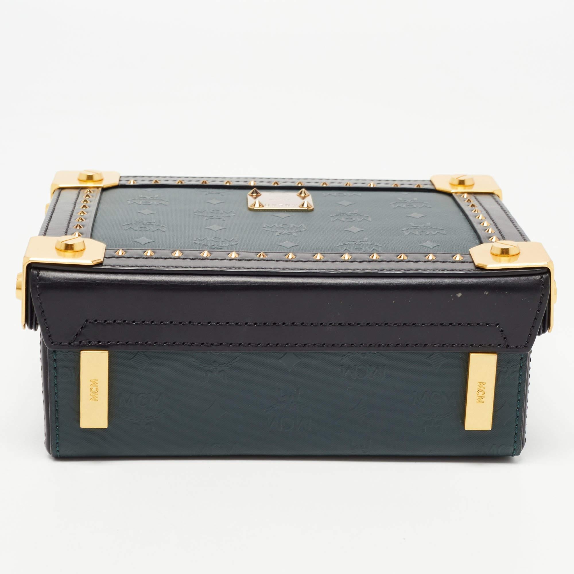 Women's MCM Black/Green Visetos Coated Canvas and Leather Berlin Box Bag