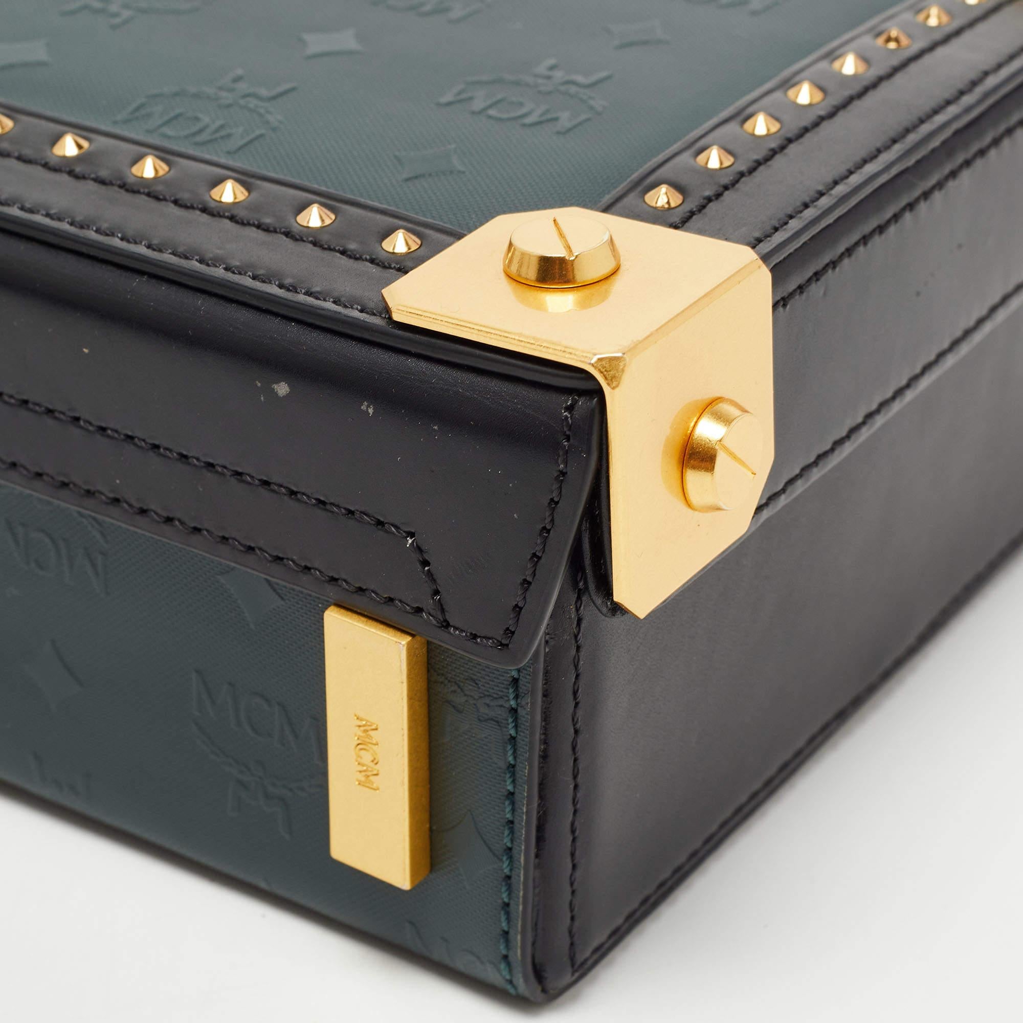 MCM Black/Green Visetos Coated Canvas and Leather Berlin Box Bag 1