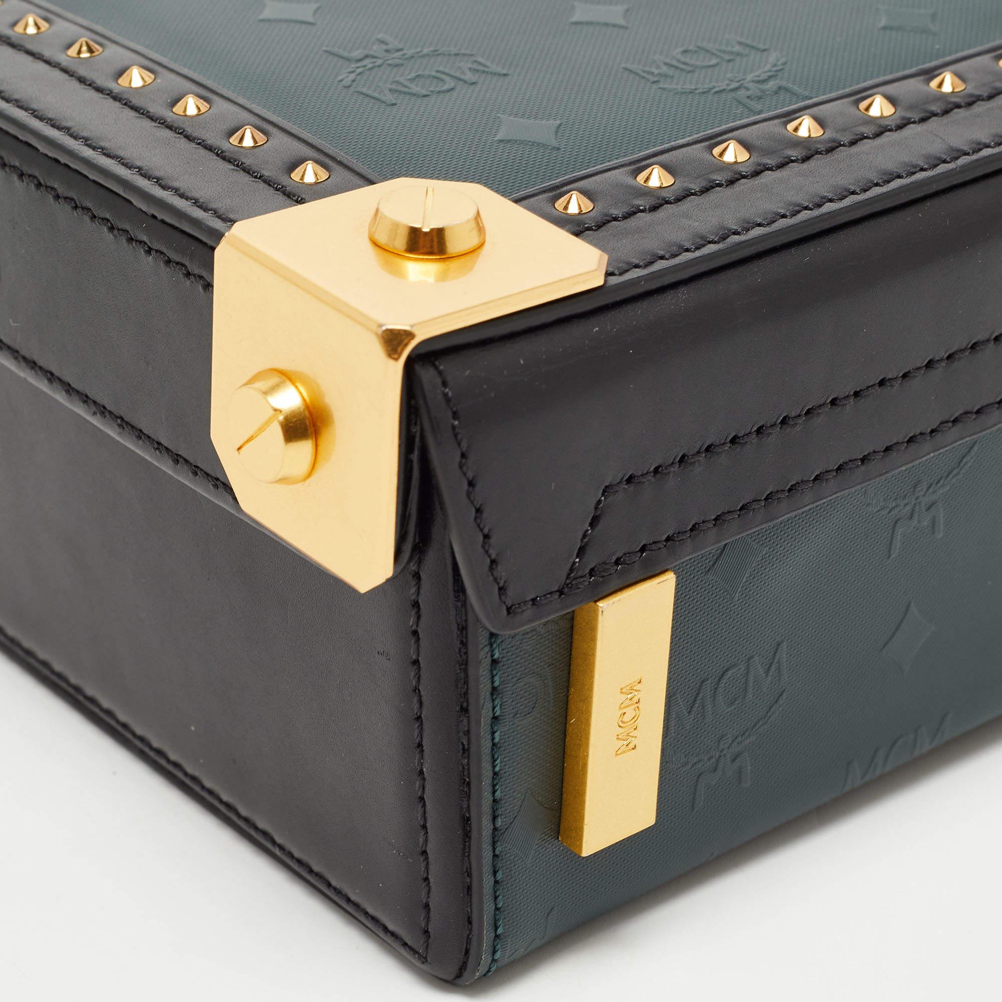 MCM Black/Green Visetos Coated Canvas and Leather Berlin Box Bag 4