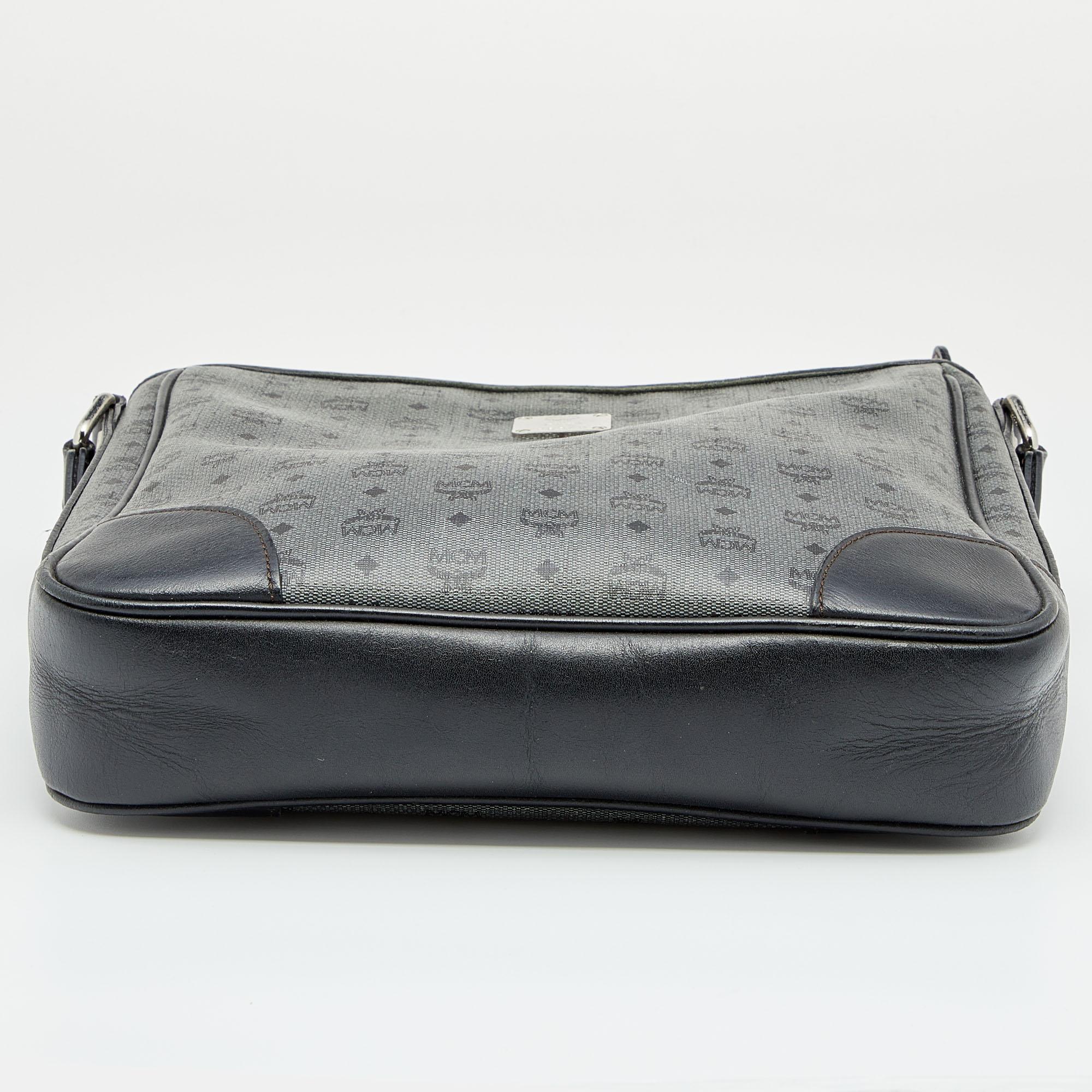 Gray MCM Black/Grey Coated Canvas and Leather Crossbody Bag