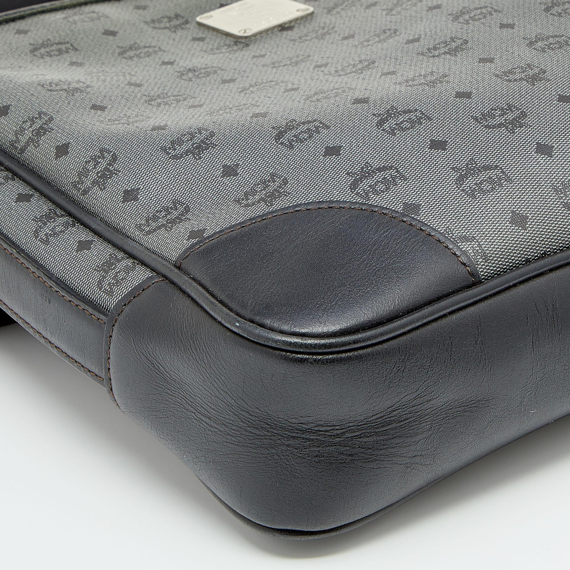 Women's MCM Black/Grey Coated Canvas and Leather Crossbody Bag