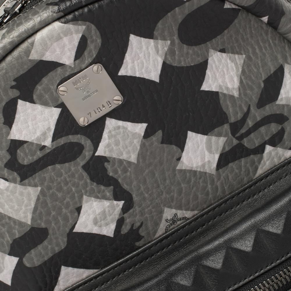 MCM Black/Grey Munich Lion Camo Print Coated Canvas and Leather Stark Backpack 1
