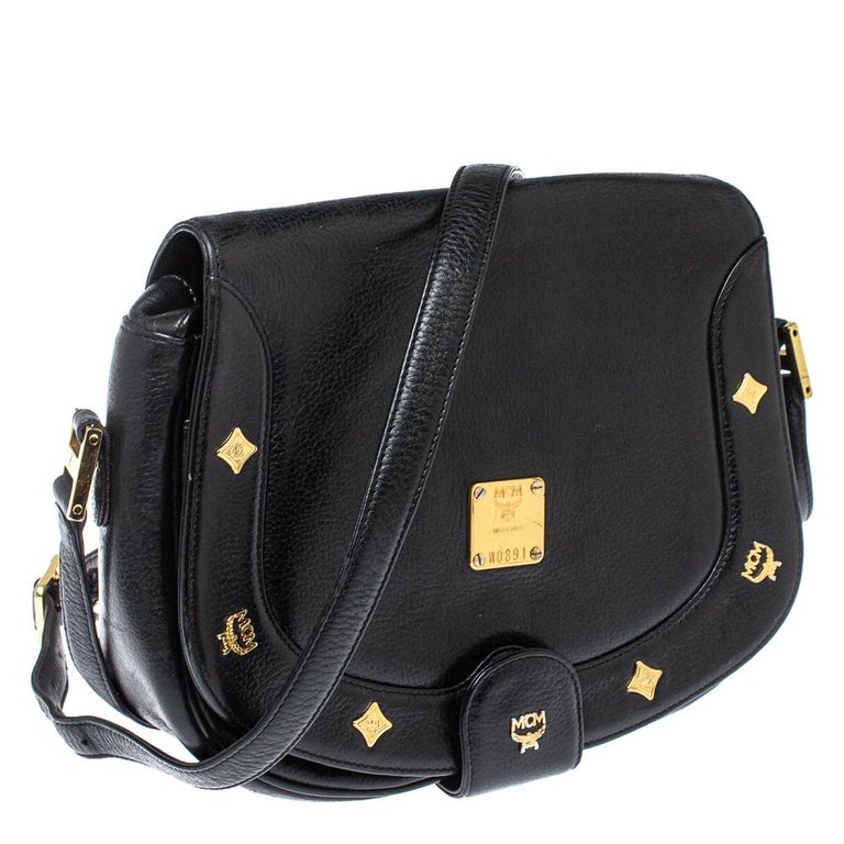 MCM Studded Camera Flap 869445 Black Leather Cross Body Bag For Sale at  1stDibs