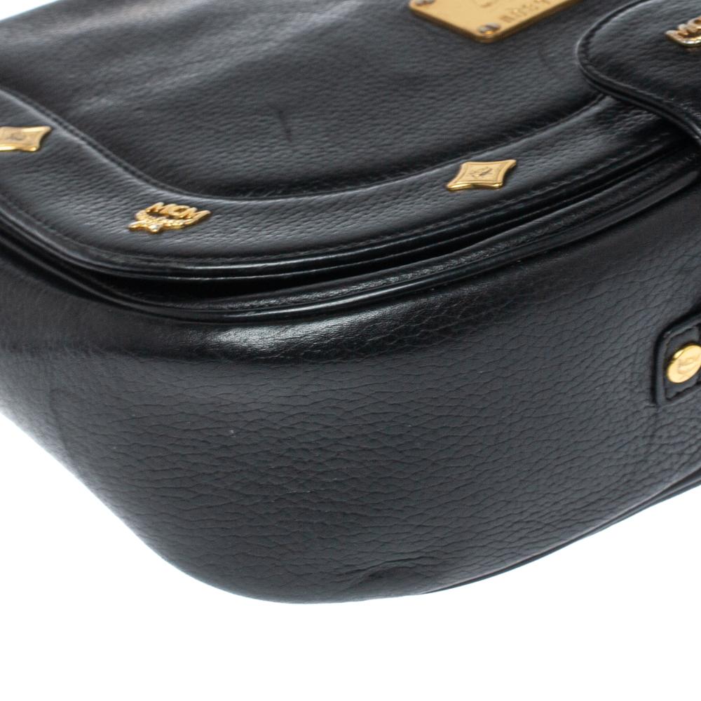 Women's MCM Black Leather Flap Crossbody Bag