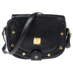 MCM Black Leather Flap Crossbody Bag