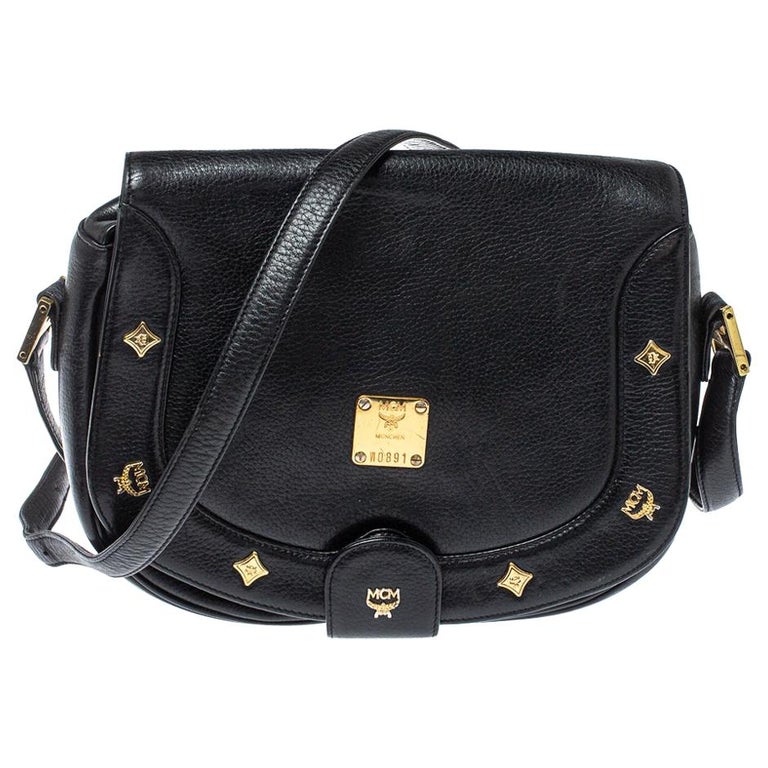 MCM Black Leather Flap Crossbody Bag at 1stDibs
