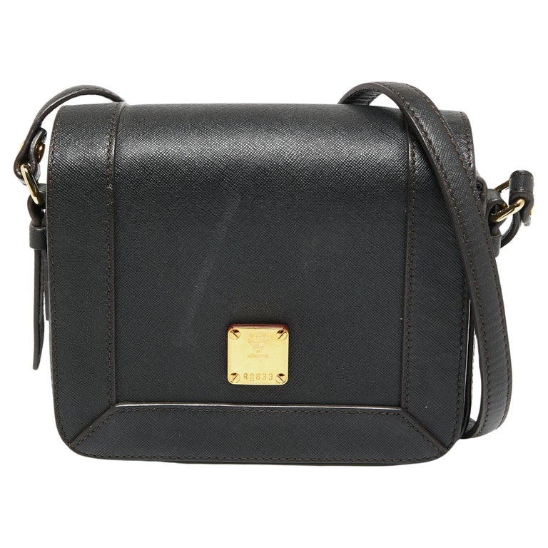 MCM Black Leather Flap Crossbody Bag For Sale at 1stDibs