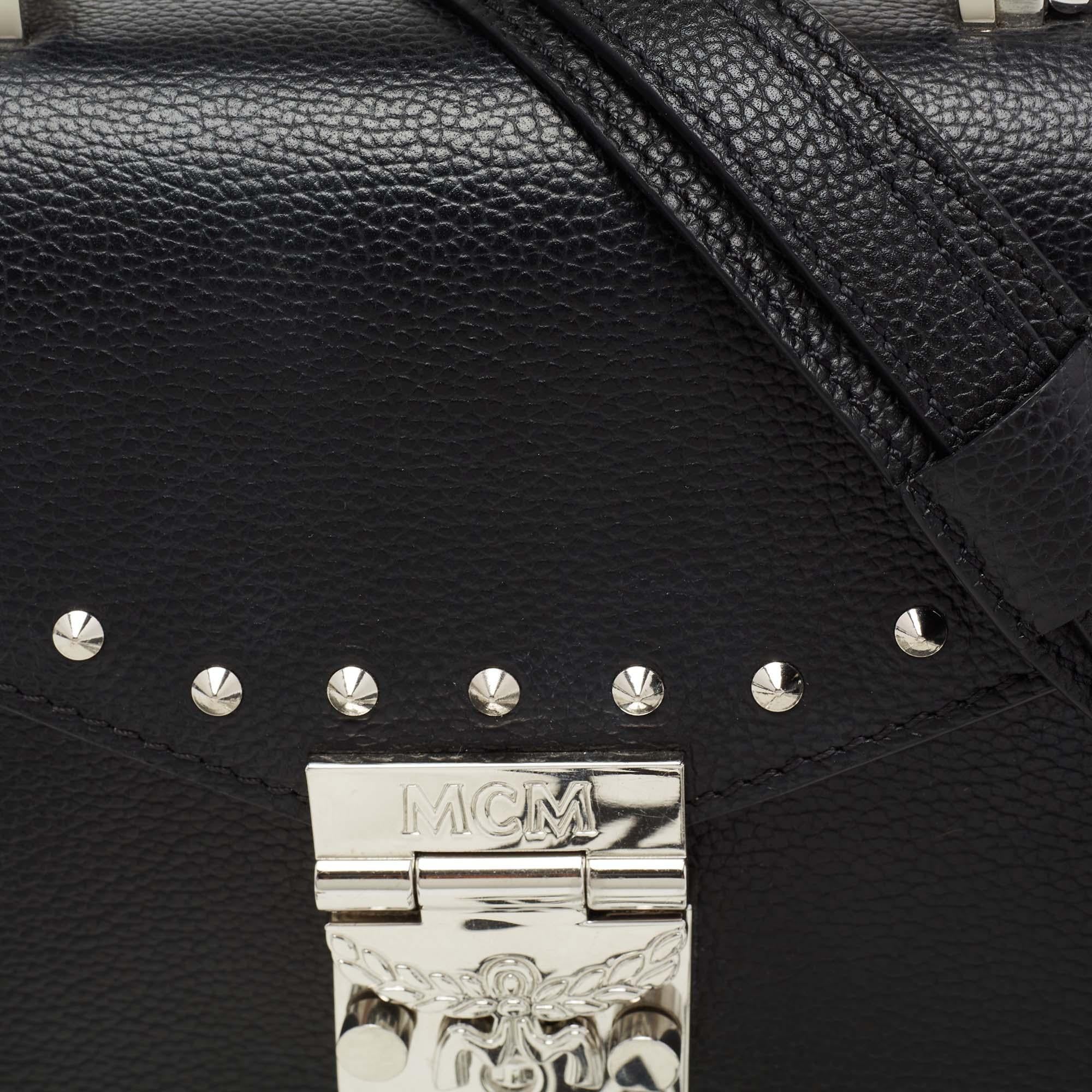 MCM Black Leather Patricia Studded Top Handle Bag 4