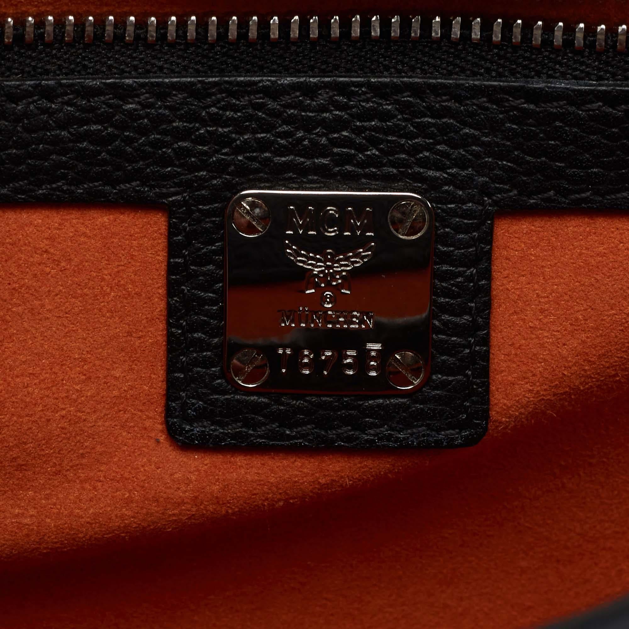 MCM Black Leather Patricia Studded Top Handle Bag In Good Condition In Dubai, Al Qouz 2