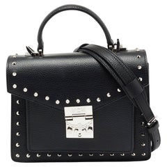 MCM Black Leather Patricia Studded Top Handle Bag