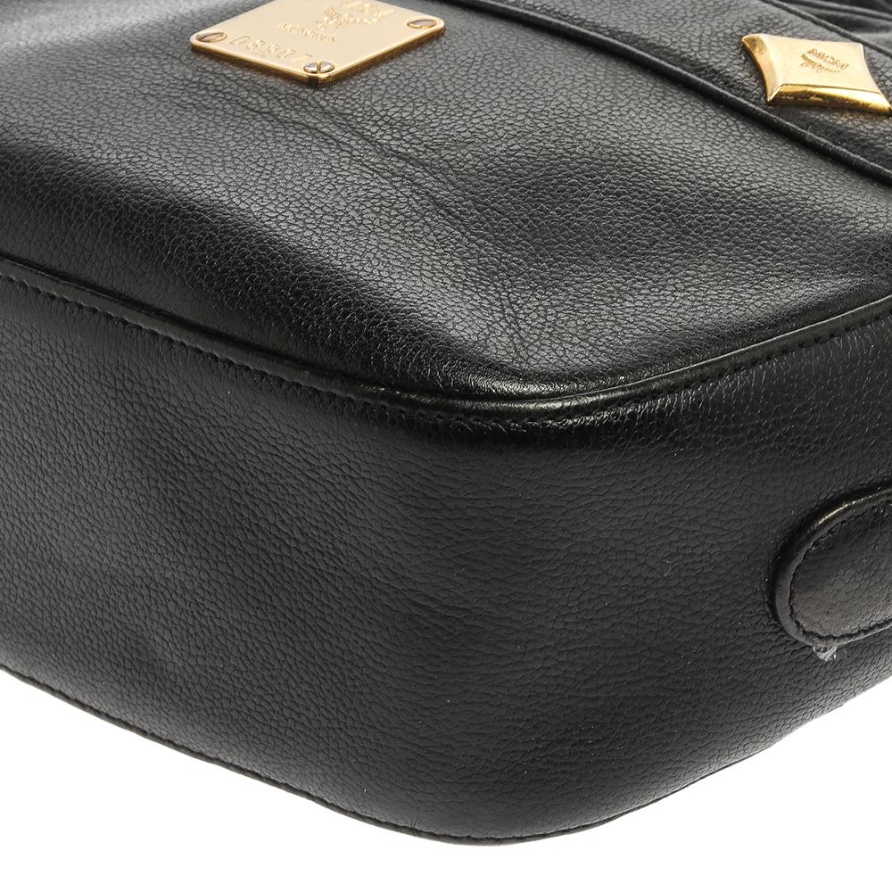 Women's MCM Black Leather Studded Camera Shoulder Bag