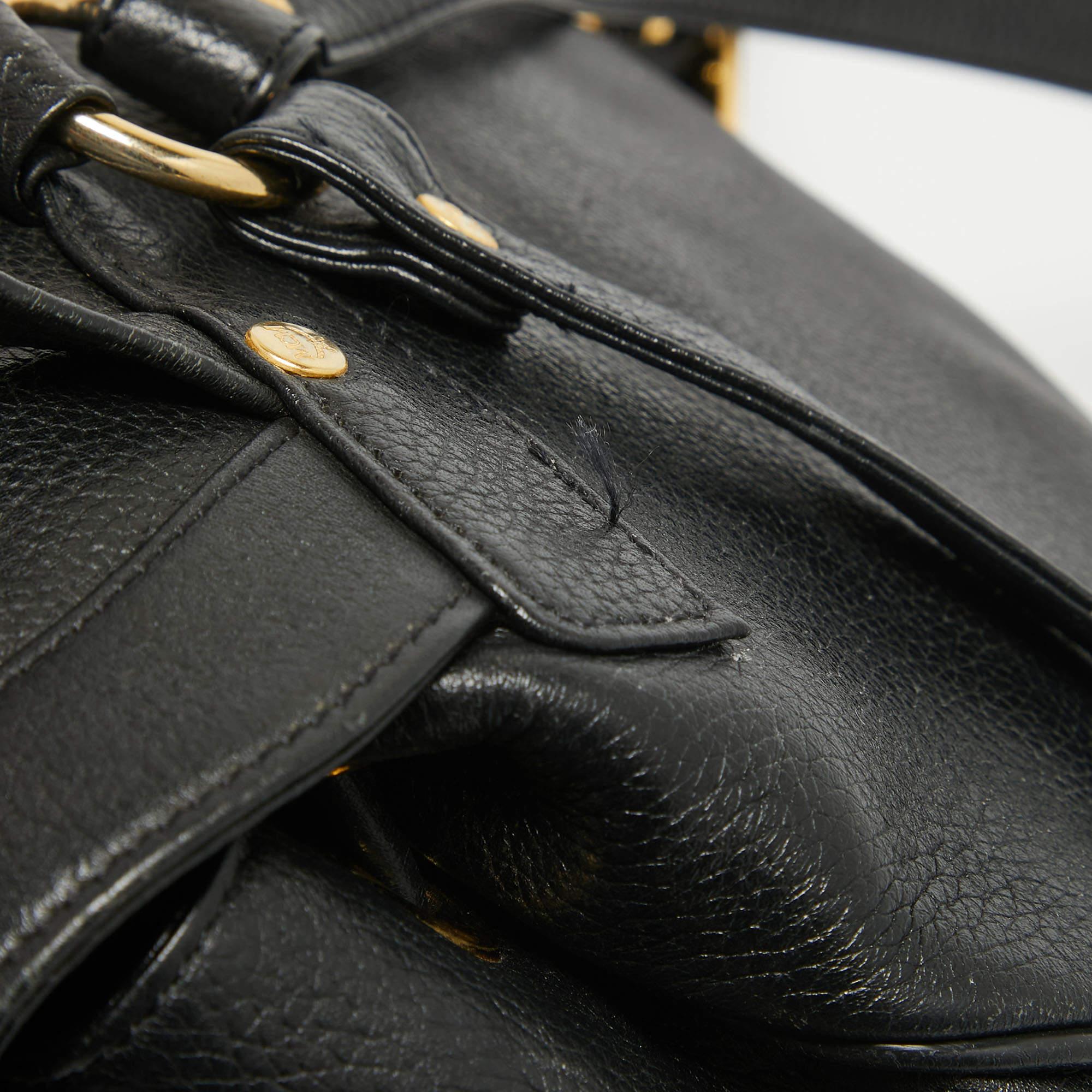MCM Black Leather Studded Flap Backpack For Sale 2