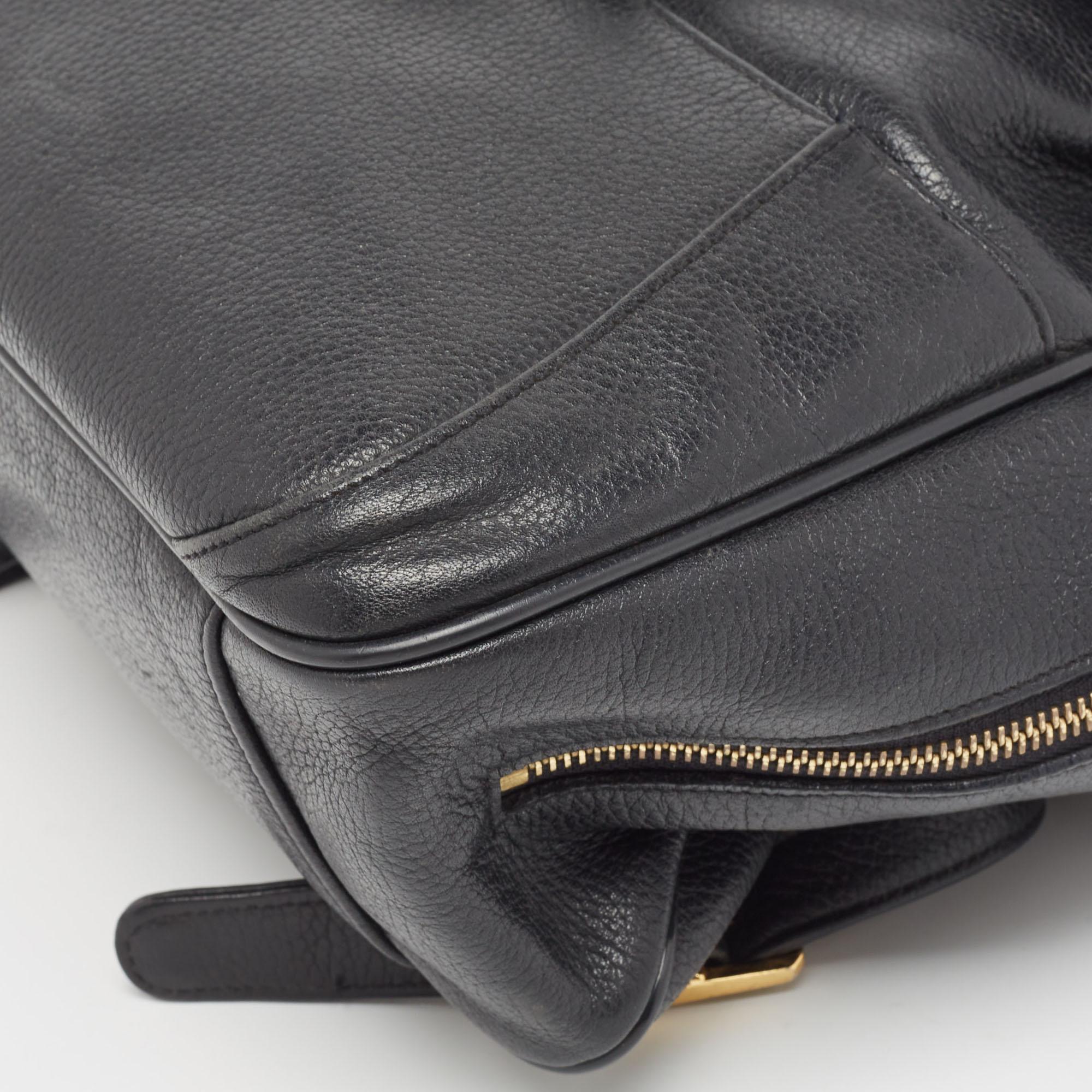 MCM Black Leather Studded Flap Backpack For Sale 3
