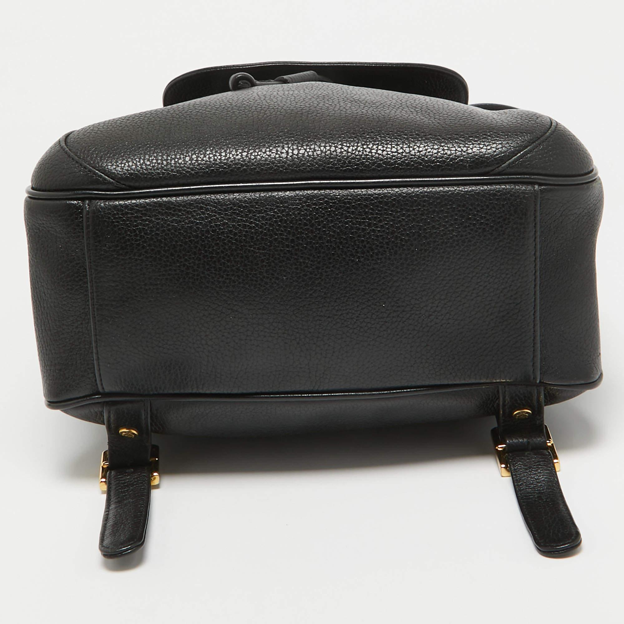 MCM Black Leather Studded Flap Backpack For Sale 4