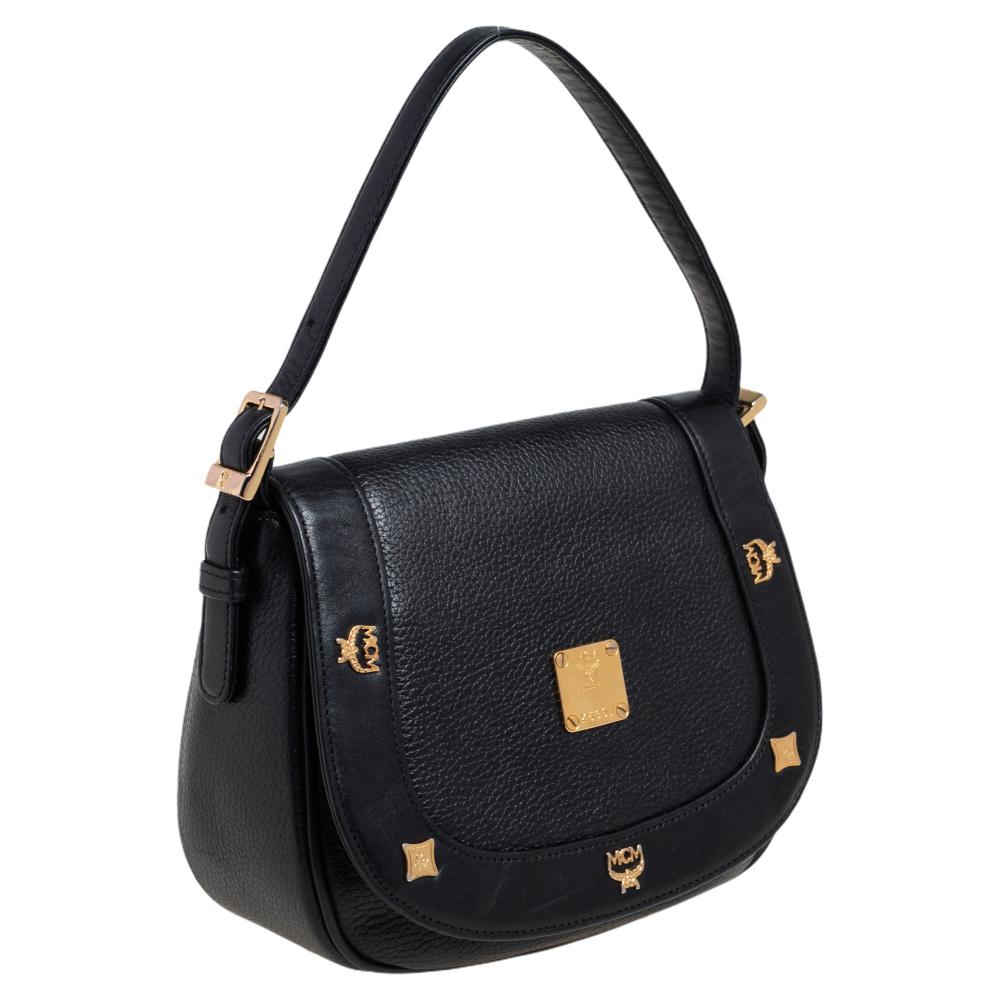 mcm black leather shoulder bag
