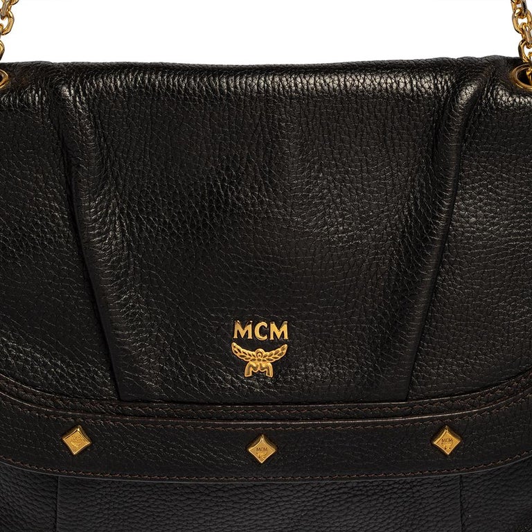 MCM Black Leather Studded Flap Shoulder Bag at 1stDibs  mcm black bag, mcm  black leather shoulder bag, mcm black shoulder bag