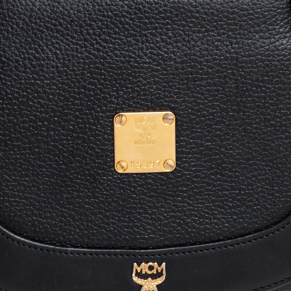 Women's MCM Black Leather Studded Flap Shoulder Bag