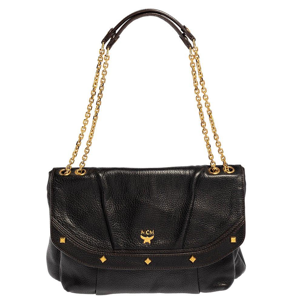MCM Studded Heritage Barrel Bag - Black Shoulder Bags, Handbags
