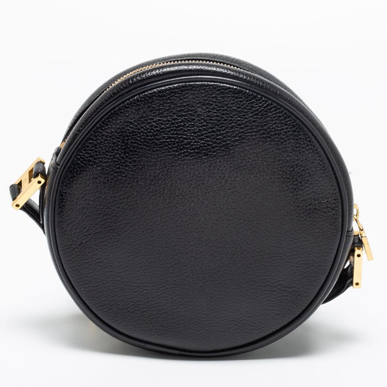 MCM Black Leather Studded Tambourine Round Crossbody Bag For Sale at
