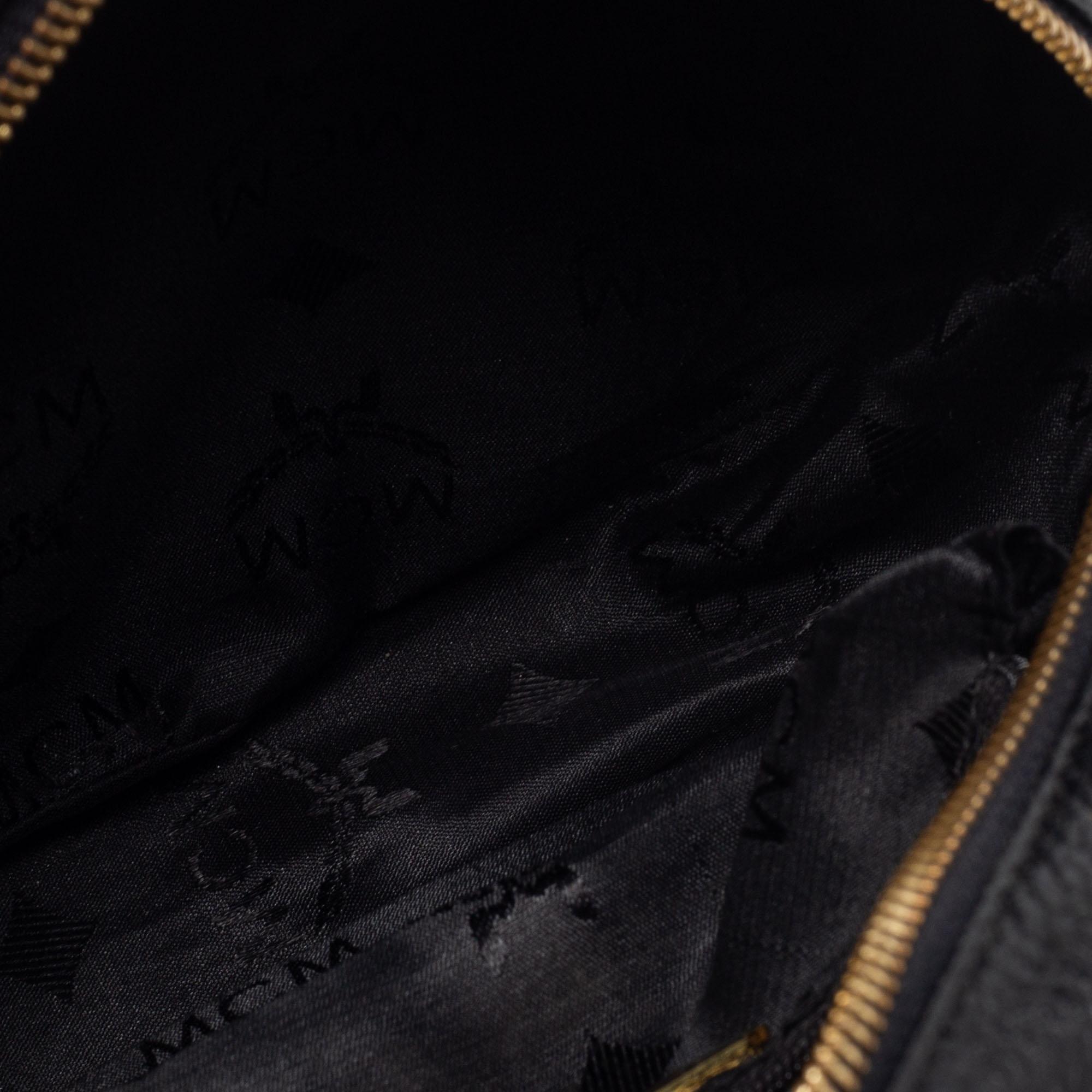 MCM Black Leather Studded Tambourine Round Crossbody Bag In Good Condition In Dubai, Al Qouz 2